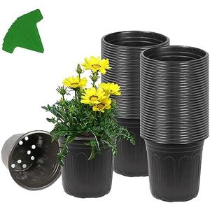 Niiiice 60-Packs 1 Gallon-S Flexible Plastic Plant Nursery Pots with 10 Pcs Plant Labels, Thickened Soft Seed Starting Container for Seedlings, Vegetables, Succulents and Cuttings