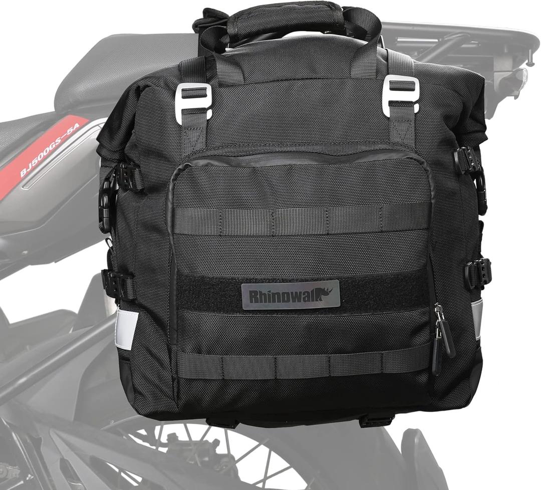 Rhinowalk Waterproof Motorcycle Saddlebags Luggage Bags 20L Quick Release for Adventure & Sport Bikes, Black (1 Pack)