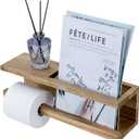 MyGift Wall Mounted Premium Acacia Wood Toilet Paper Holder with Magazine Rack  Stylish Bathroom Organizer, Durable & Functional (Large)
