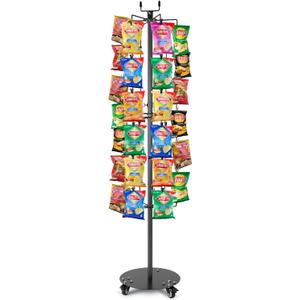 BBTO 61'' H Potato Chip Rack Display Stand Chip Strip Rack Potato Chips Display with 72 Clips for Store Supplies Candy Merchandise Stand Snack Black