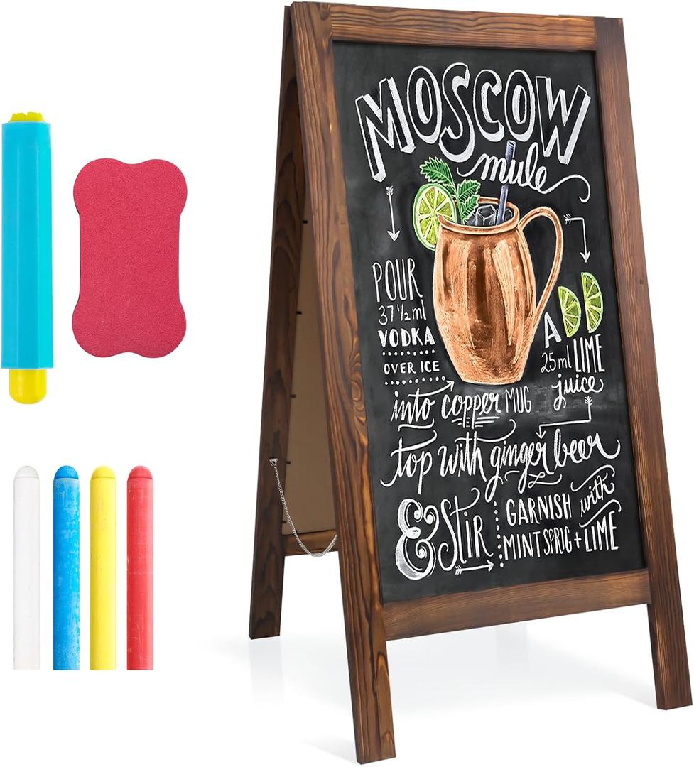 A Frame Chalkboard Sign, 40" x 20" Extra Large Sidewalk Sign, Double-Sided Chalk Board, Blackboard Menu Board for Restaurants, Flower Shop, Cafs, Weddings, Brown