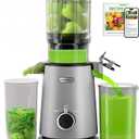 Cold Press Juicer, ECOSELF Juicer Machines with Large Feed Chute Fit Whole Fruits & Vegetables, Self Feeding for Juice Extractor Machine, Easy to Clean and Assemble, High Juice Yield (Light Gray)