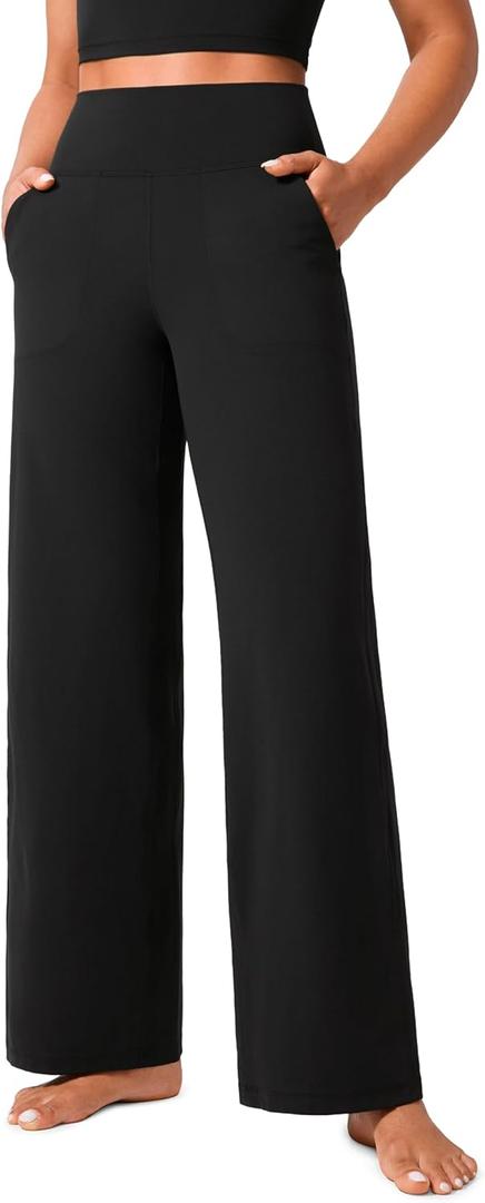 CRZ YOGA Butterlift Wide Leg Pants Pockets 29"/31"/33" - High Waisted Yoga Lounge Buttery Soft Comfy Casual Womens (Medium, Black)
