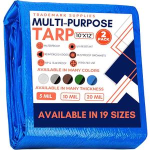 Tarp Cover Blue, 2-Pack Heavy Duty Waterproof, Great for Tarpaulin Canopy Tent, Boat, RV Or Pool Cover!!! (10X12, Heavy Duty)