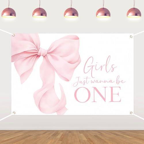 Girls Just Wanna Be One Backdrop Pink Bow 1st Birthday Backdrop for One Year Old Girl Pink Bow Tie First Birthday Decors Party Supplies Photo Props 5 * 3ft