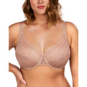 HSIA Minimizer Bras for Women Enchante Full Coverage Underwire Bras Plus Size Lifting Floral Lace Bra for Heavy Breast (Pink, XL)