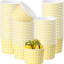 Nuanchu 100 Pack 9 oz Gingham Treat Snack Cups Yellow and White Checkered Disposable Paper Cups for Dessert Ice Cream Bowls for Snacks Soup Hot Cold Food Wedding Birthday Baby Shower Decorations