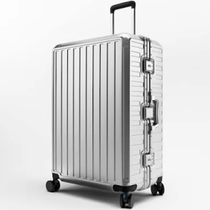LUGGEX Checked Suitcase with Spinner Wheels, 8010S Aluminum Frame Zipperless Polycarbonate Hard Shell Suitcase (ZX-Core, Silver, 28 Inch)