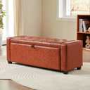 Storage Ottoman Bench for Bedroom End of Bed, Upholstered Tufted Bench Foot Rest for Living Room,Holds up to 330 lb,Rectangular Entryway Shoe Bench with Storage for Hallway,Leather Reddish Brown