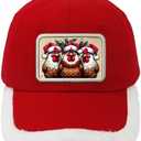 Nuanua Christmas Baseball Cap with Chicken Print on PU Leather Patch – Fun Holiday Hat for Adults