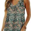 KISSMODA Womens Summer Tank Tops Casual Sleeveless Solid Printed Tunic Top Loose Fit V Neck Shirts (Small, Armygreen1)