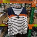 Women's Striped Button Down Shirts Long Sleeve Slim Fit Collared Blouse Tops, 3XL