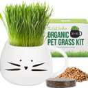 The Cat Ladies Organic Cat Grass for Indoor Cats - Growing Kit with Organic Seed Mix, Soil and White Cat Planter. Natural Hairball Control and Digestion Remedy, Cat Gifts