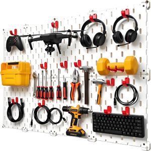 Kulle Peg Board, 8 Pack Pegboard Wall Organizer, Plastic Pegboard Panels, Easy Install Heavy Duty Peg Board for Walls Home, Garage Tool Storage, Office Organization, Craft Room, Kitchen(White)