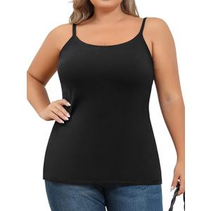 V FOR CITY Plus Size Camisole for Women with Shelf Bra Adjustable Spaghetti Strap Cami Tank Top Cotton Undershirts  (4X, Black)