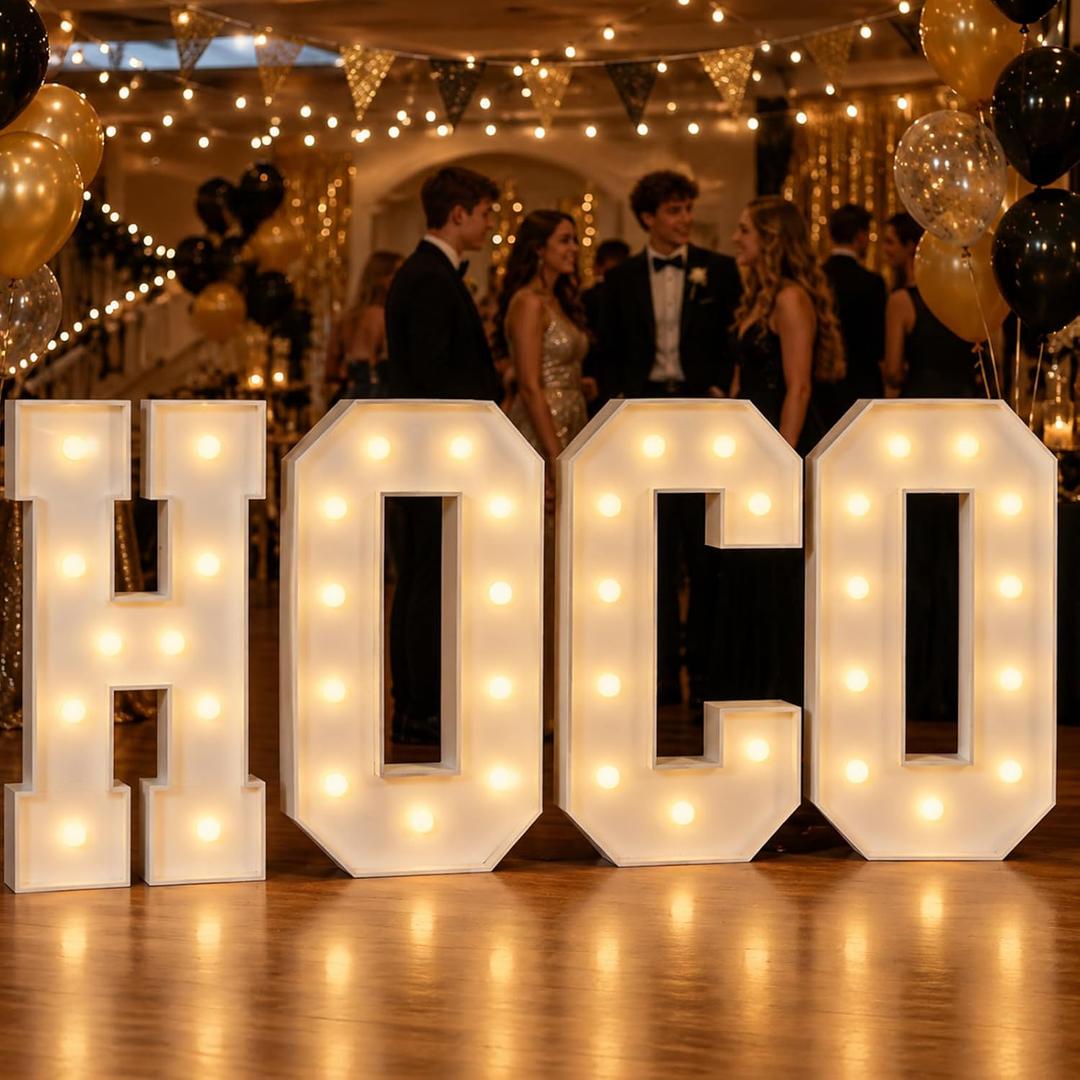 3FT Light Up HOCO Letters Homecoming Decorations Light Up Letters with LED Lights Large Marquee Letter Lights for Homecoming Party School Prom Photo Backdrop Decor Campus Event Supplies
