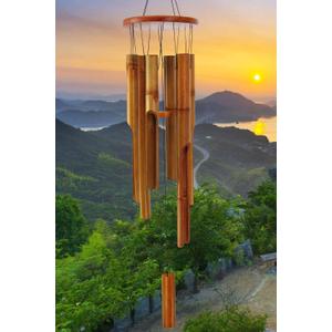 Bamboo Wind Chimes Outdoor,Wooden Wind Chimes for Outside with Melody Deep Tone,38" Classic Zen Garden Windchime for Relaxation, Grace.Home Dcor for Patio, Garden or Indoor