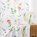 youleyar Floral Curtains 63 Inches Long for Living Room 2 Panels Printed Pattern Curtain Rod Pocket Spring Summer Watercolor Flowers/Leaves Window Drapes for Girls Bedroom, 52" W x 63" L