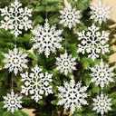 36pcs Snowflakes-Christmas Tree Decorations, Snowflake Ornaments for Tree, Plastic Glitter White Snow Flakes Ornaments, Christmas Indoor Winter Wonderland Decor, White