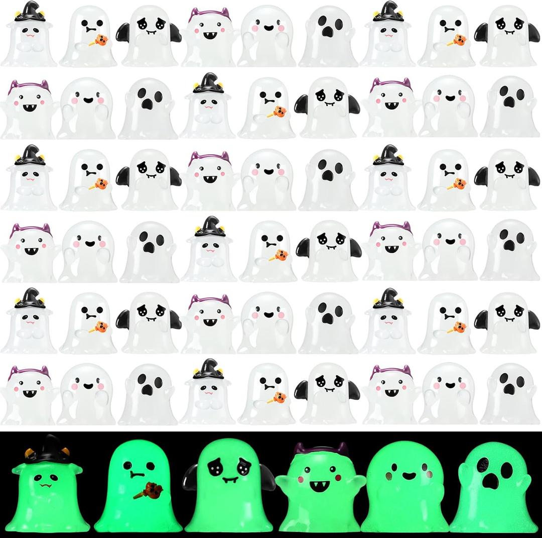 72 Pcs Halloween Mini Resin Figurines Luminous Ghost Miniature Figurines Cute Ghost Ornament Glow in Dark for Halloween Garden Decoration Crafts(Classic Style)