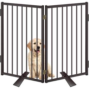 Metal Freestanding Dog Gates with Door for Outdoor Indoor,40'' Extra Wide 36'' Tall Free Standing Dog Gate for Doorways, Large Openings, Deck, Yard, Porch, Foldable Safety Pet Fence(Black, 2 Panels)