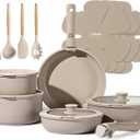 CAROTE 19pcs Pots and Pans Set Non Stick, Nonstick Cookware Set Detachable Handle, Induction Kitchen Cooking Sets with Removable Handle, RV Kitchen, Oven Safe, Taupe