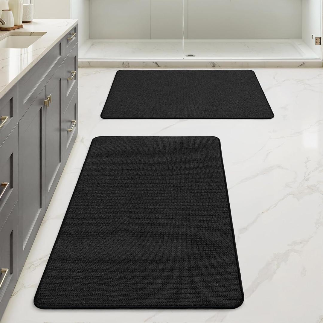 MIULEE Set of 2 Ultra Thin Bathroom Rugs, Rubber Bath Mats for Bathroom Non Slip, Quick Dry Absorbent Bath Rug Machine Washable, Fit Under Door, Shower, Sink, Halloween Home Decor, Black, 20x32 Inch