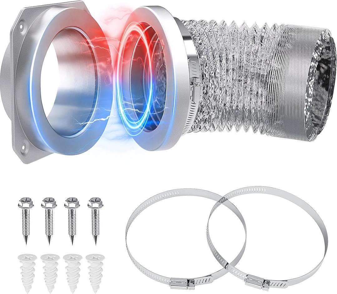 Magnetic Dryer Vent Connector, DV180 Airtight Seal Dryer Vent Kit, Quick Connection, Strong Magnet, Self-Alignment Design, Magnetic Dryer Vent Connector Kit Including A 2.6ft 4" Duct and Two Clamps