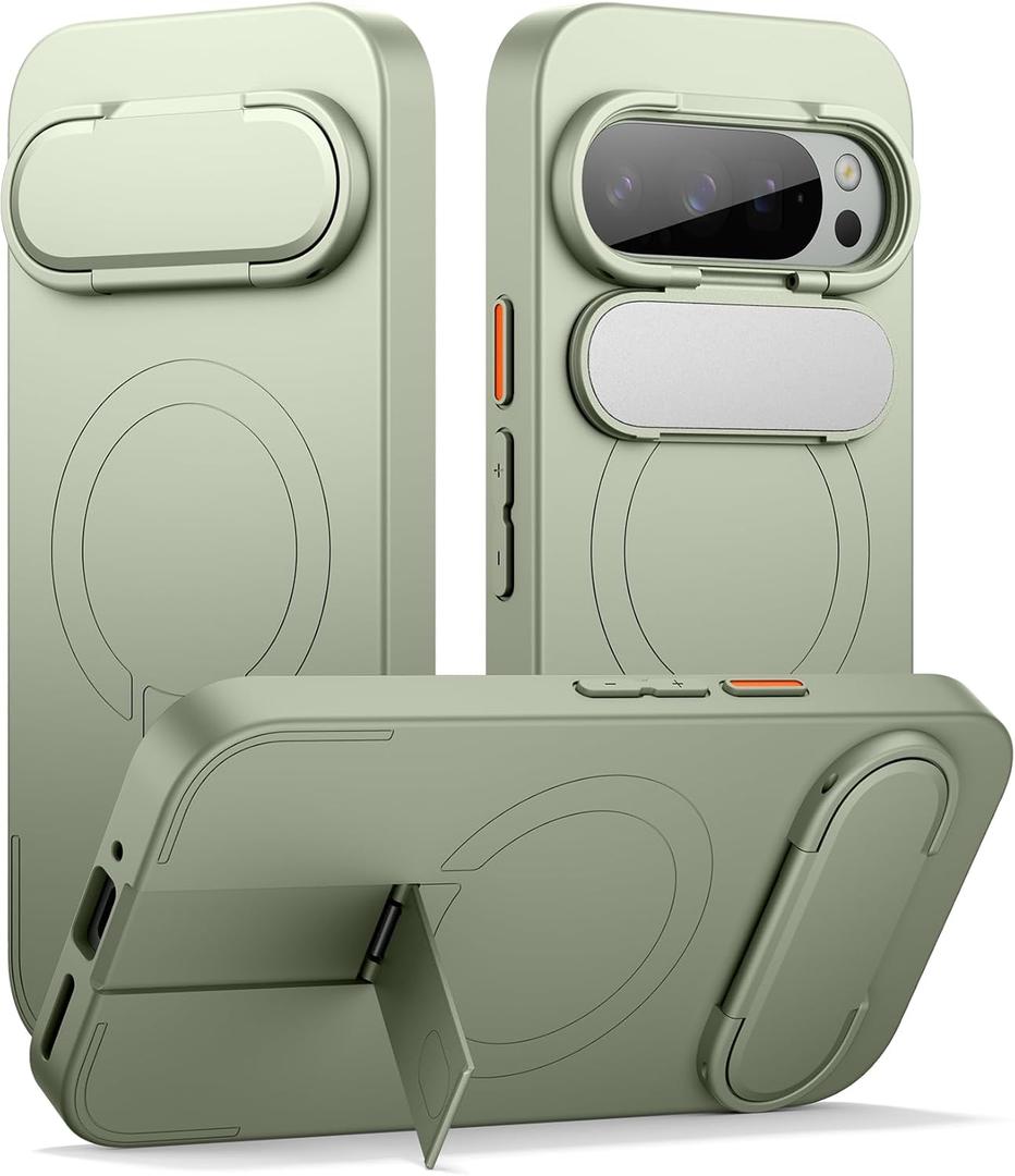 SURITCH for Google Pixel 9 Pro XL Phone Case, Compatible with MagSafe, Protective Cover with Camera Cover & Adjustable Metal Kickstand for Pixel 9 Pro XL -Sage Green