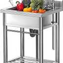 Stainless Steel Utility Sink with Faucet - Freestanding Single Bowl Sink for Commercial Kitchen, Laundry, Garage, Shop, Patio, Outdoor Prep & Wash Sink with Shelf, Fregadero Para Patio Exterior - 23In
