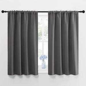 NICETOWN Grey Window Curtains for Bedroom - Home Decoration Thermal Insulated Rod Pocket Blackout Blinds & Drapes for Small Windows (Gray, 2 Panels, W42 x L48 -Inch)
