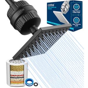 Cobbe High Pressure Filtered Shower Head Combo, Rain Shower Head with 20 Stage Shower Head Filter for Hard Water - Adjustable Replacement Remove Chlorine and Harmful Substances, Matte Black