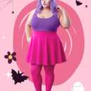 Mepase 3 Pcs Halloween Witch Mad Madam Costume Accessories Wizard Duel Cosplay Include Half Length Skirt Purple Short Wig and Sock for Women Animated Movie Cosplay