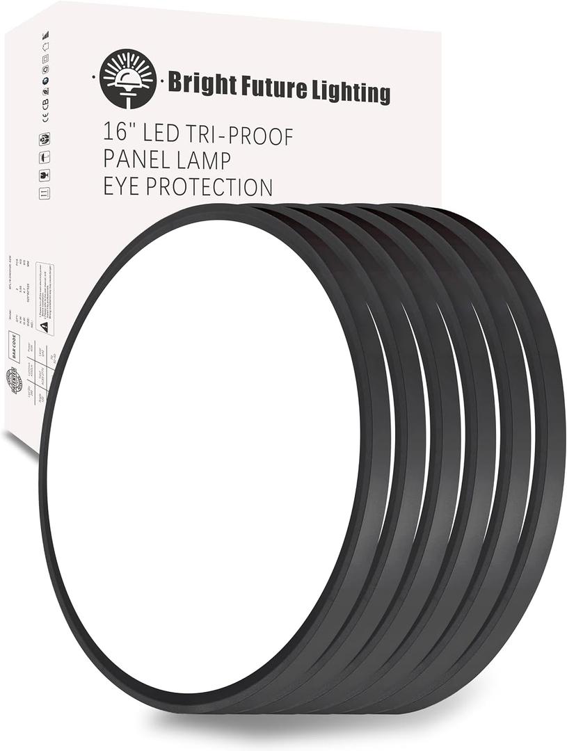 6Pack 16 Inch Led Flush Mount Ceiling Light Panel, 32W,3480LM, 3000K/4000K/6000K CCT Selectable,Ultra Thin Round Black Ceiling Light Fixture for Hallway Kitchen Bedroom Home Office Bathroom
