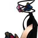 JOEupin Women's Strappy Chunky Heels Sandals 3 inch Butterfly Lace Up Ankle Wrap Heel Wedding Bridal Heeled Sandals Shoes (6, Black)