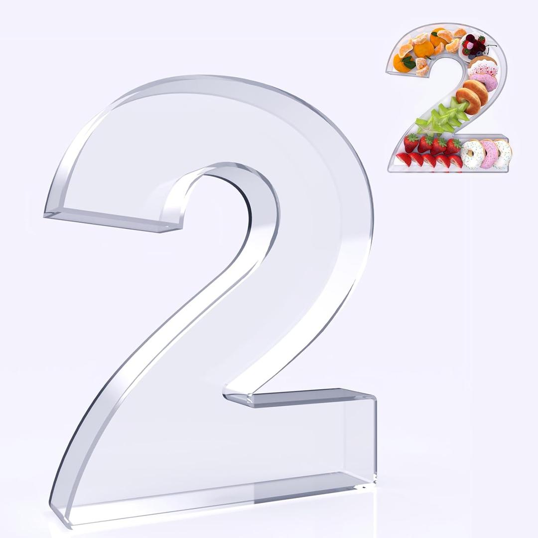 11" Acrylic Number Charcuterie Board Box, Reusable Fillable Number Cake Candy Dish Display Serving Tray for Birthday Anniversary Party Decoration (2)
