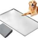 46.5" x 27.5" Stainless Steel Crate Pan with Mat  Heavy Duty Chew & Crack Proof Tray for Large Dog Kennels, 1" High Edge for Spill Protection