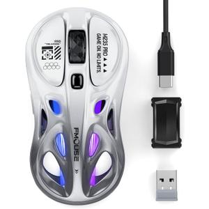 Tri-Mode Wireless Mouse (2.4G/Bluetooth/Wired), Hollow Design, RGB, 4800 DPI, Rechargeable Type-C for Mac/Laptop/iPad (Gaming/Office) - White & Gray Gradient