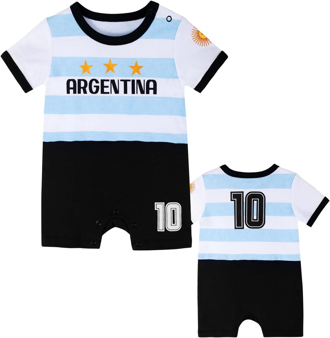 Cnins Toddlers Soccer Jersey for Baby Boys #10 Argentina Football Baby Shirt Romper for Infant Girls (CN-ATR,18-24M)
