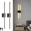 Battery Operated Wall Sconces Set of 2,10000mAh Wireless Wall Light with Remote Control,3000K-6500K Dimmable Rechargeable Wall lamp for Living Room Bedroom Wall Decor(Black)