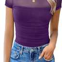 Avidlove Women's Short Sleeve Bodysuit Turtle Neck Body Suits Mesh One Piece Leotard Going Out Tops Date Outfits (Dark Purple, Small)