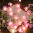 Cherry Blossom Flower String Lights for Bedroom, Pink Fairy Lights Battery Operated with Remote & 8 Modes & Timer, 10ft 30 LED Waterproof String Light Indoor Outdoor for Wedding Home Christmas Decor