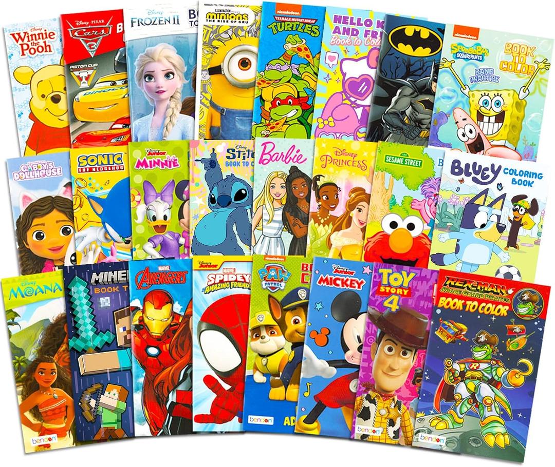 24 Pack Small Coloring Books for Kids Ages 4-8, 2-4 - Bulk Coloring Bundle Classroom Rewards, Prizes, PreK Kindergarten Party Favors with Disney, Nick, More | Mini Activity Books for Boys, Girls
