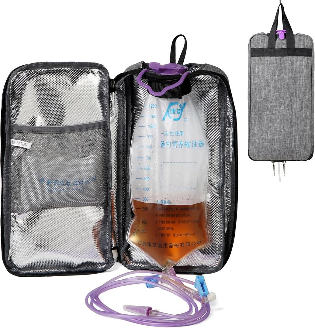 Insulated Cover for Enteral Gravity Feeding Bag for G J GJ Tube G-tube Gtube Accessories Supplies Nutrition Liquid Insulation Cooler Fits 500ml to 1200ml Feeding Pump Bag
