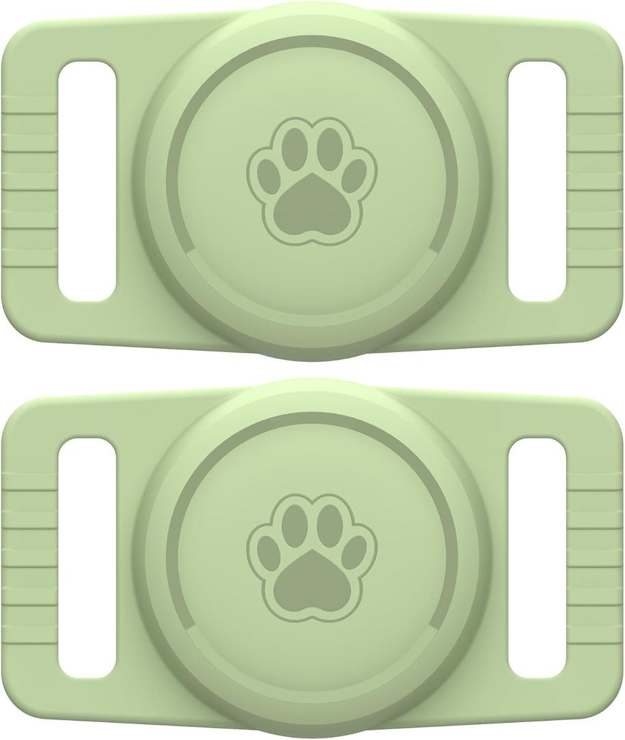 for Airtag Dog Collar Holder 2 Pack,Waterproof Collar Holder for Apple AirTag, Silicone Air Tags Case for Dog Collars (Light Green)