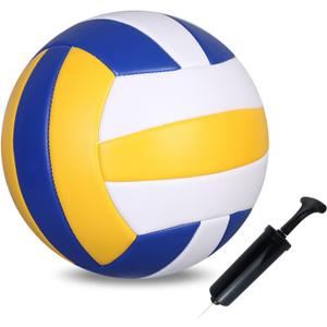 ABAJI Volleyball Official Size Soft Surface Training Practice Indoor Outdoor Gift for Kids Come with Pump Needle (1 PCS Yellow Blue White)
