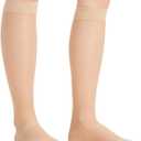 Sheer Compression Stockings for Women - Knee High 15-20 mmHg Support Hose Compression Socks for Improving Circulation, Leg Fatigue and Swelling, Nude, Medium