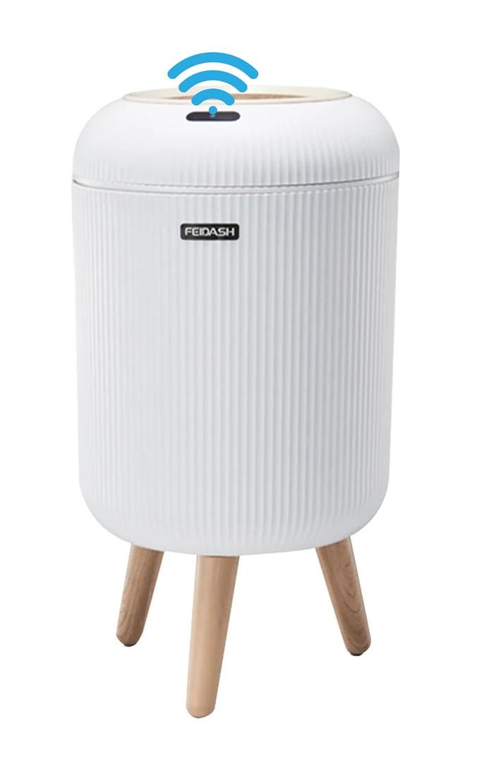 Feidash Intelligent Automatic 10L Waste Bin for Bathroom, Narrow Design with Lid, Plastic Waste Bin, Sensor Activation (White)