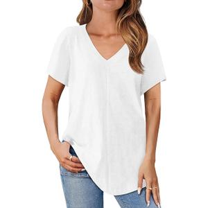 Cicy Bell Womens V Neck T Shirts Summer Short Sleeve Curved Hem Tops Casual Loose Fit Tunic Basic Tee Shirts