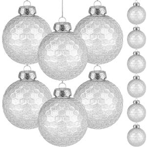 Wettarn 12 Pcs 3.15 Inch Glitter Christmas Balls Ornament Plastic Clear Ornaments for Christmas Tree Decorations with Hanging Ropes Transparent Xmas Disco Bulb Ball for Party(Clear)
